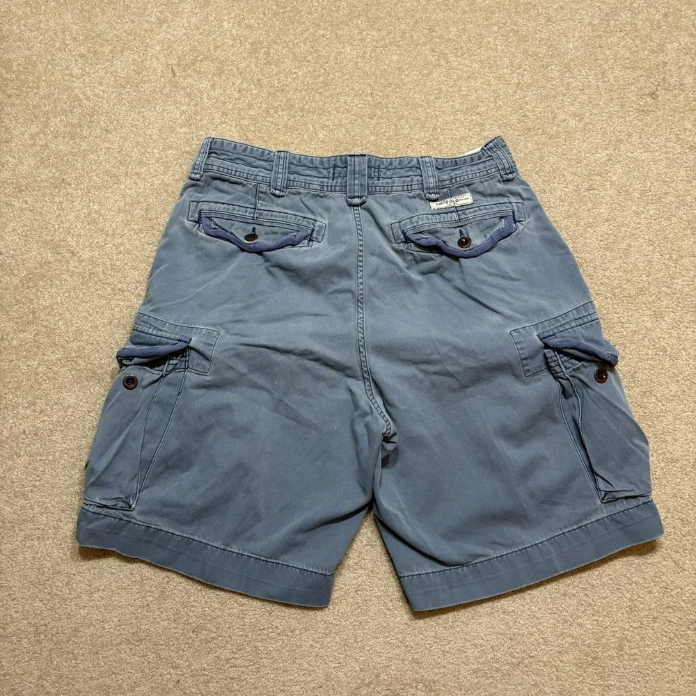 Vtg Polo Ralph Lauren Shorts Mens 32x10 Blue‎ Cargo Chino Casual Utility Baggy